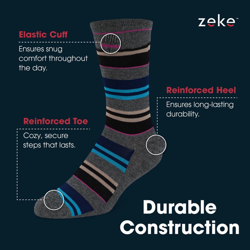 ZEKE Mens Cotton Blend Dress Socks - 12 Pairs of Asstd Patterns and Colors - by ZEKE,Assorted Colors,One Size Fits Most - Image 4